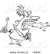 Vector of a Cartoon Firey Mouthed Man with Hot Sauce - Outlined Coloring Page by Toonaday