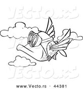 Vector of a Cartoon Fish Flying in the Sky - Coloring Page Outline by Toonaday