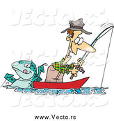 Vector of a Cartoon Fish Playing a Joke and Tugging on an Excited White Man's Line by Toonaday