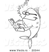 Vector of a Cartoon Fish Reading a Story Book - Coloring Page Outline by Toonaday