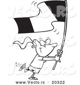 Vector of a Cartoon Flag Bearer Girl Walking - Coloring Page Outline by Toonaday
