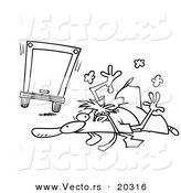Vector of a Cartoon Flattened Businessman Hit by a Big Rig - Coloring Page Outline by Toonaday