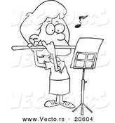 Vector of a Cartoon Flautist Girl - Coloring Page Outline by Toonaday