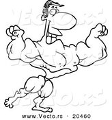 Vector of a Cartoon Fleding Bodybuilder - Coloring Page Outline by Toonaday