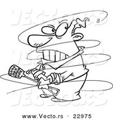 Vector of a Cartoon Fly Annoying a Guy - Coloring Page Outline by Toonaday