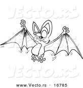 Vector of a Cartoon Flying Bat Holding His Wings Open - Coloring Page Outline by Toonaday