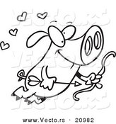 Vector of a Cartoon Flying Cupid Pig - Coloring Page Outline by Toonaday