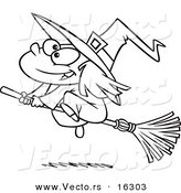 Vector of a Cartoon Flying Girl Witch - Outlined Coloring Page Drawing by Toonaday