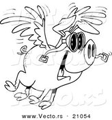 Vector of a Cartoon Flying Pig - Coloring Page Outline by Toonaday