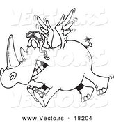 Vector of a Cartoon Flying Rhino - Outlined Coloring Page by Toonaday