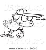 Vector of a Cartoon Focused Boy Pitching a Baseball - Coloring Page Outline by Toonaday