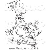 Vector of a Cartoon Foolish Businessman Riding a Skateboard - Coloring Page Outline by Toonaday