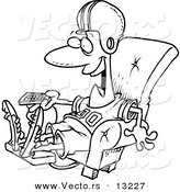 Vector of a Cartoon Football Fan Watching TV in an Arm Chair - Coloring Page Outline by Toonaday