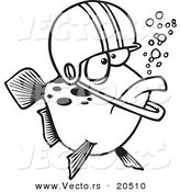 Vector of a Cartoon Football Fish Wearing a Helmet - Coloring Page Outline by Toonaday