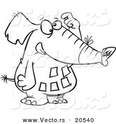 Vector of a Cartoon Forgetful Elephant with Notes on His Belly - Coloring Page Outline by Toonaday
