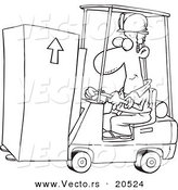 Vector of a Cartoon Forklift Operator Moving a Box - Coloring Page Outline by Toonaday