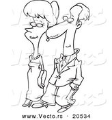 Vector of a Cartoon Formal Couple Walking - Coloring Page Outline by Toonaday