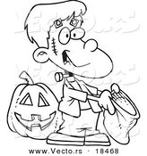 Vector of a Cartoon Frankenstein Boy Trick or Treating - Outlined Coloring Page by Toonaday