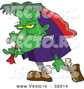 Vector of a Cartoon Frankenstein Carrying a Bag and Bone on Halloween by Toonaday