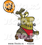 Vector of a Cartoon Frankenstein Walking with a Halloween Jackolantern Balloon by Toonaday