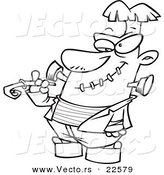Vector of a Cartoon Frankenstein with a Noise Marker - Coloring Page Outline by Toonaday