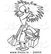 Vector of a Cartoon Frazzled Black Friday Shopper Woman - Outlined Coloring Page by Toonaday