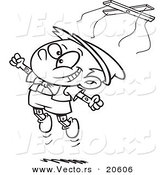 Vector of a Cartoon Free Wooden Puppet Boy Jumping - Coloring Page Outline by Toonaday