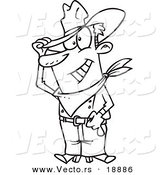 Vector of a Cartoon Friendly Cowboy Tipping His Hat - Outlined Coloring Page by Toonaday