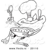 Vector of a Cartoon Frog Chef Mixing Flies - Outlined Coloring Page by Toonaday