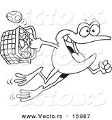 Vector of a Cartoon Frog Hopping with a Basket of Easter Eggs - Outlined Coloring Page Drawing by Toonaday