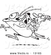 Vector of a Cartoon Frog like Monster or Alien Abducting a Scared Man - Coloring Page Outline by Toonaday