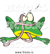 Vector of a Cartoon Frog Tangled in His Tongue and Watching a Fly by Toonaday