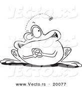 Vector of a Cartoon Frog Waiting for a Fly - Outlined Coloring Page by Toonaday