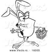 Vector of a Cartoon Frog Wearing Bunny Ears and Carrying an Easter Basket - Outlined Coloring Page Drawing by Toonaday