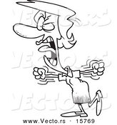 Vector of a Cartoon Furious Businesswoman Stomping and Screaming - Outlined Coloring Page Drawing by Toonaday