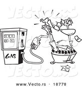 Vector of a Cartoon Gas Pump Holding up a Customer - Outlined Coloring Page by Toonaday