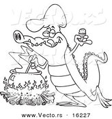 Vector of a Cartoon Gator Making Soup - Outlined Coloring Page Drawing by Toonaday