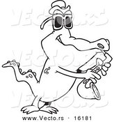 Vector of a Cartoon Gator Playing the Blues - Outlined Coloring Page Drawing by Toonaday