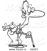 Vector of a Cartoon Geezer with a Cane - Coloring Page Outline by Toonaday