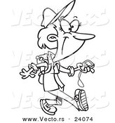 Vector of a Cartoon Geocaching Lady Holding a Gps Device - Coloring Page Outline by Toonaday