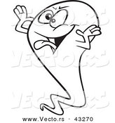 Vector of a Cartoon Ghost Trying to Scare Someone - Coloring Page Outline by Toonaday