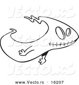 Vector of a Cartoon Ghost with a Stitched Mouth - Outlined Coloring Page Drawing by Toonaday