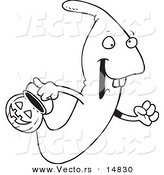Vector of a Cartoon Ghoul out Trick or Treating on Halloween - Coloring Page Outline by Toonaday