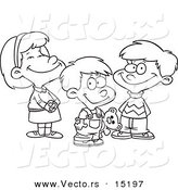 Vector of a Cartoon Girl and Two Boys - Coloring Page Outline by Toonaday