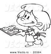 Vector of a Cartoon Girl Baking Cookies - Coloring Page Outline by Toonaday