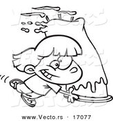 Vector of a Cartoon Girl Carrying a Big Birthday Cake - Coloring Page Outline by Toonaday