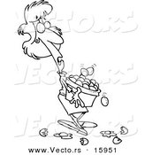 Vector of a Cartoon Girl Carrying Eggs in a Basket - Outlined Coloring Page Drawing by Toonaday