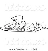 Vector of a Cartoon Girl Collapsed on the Ground with Bubble Gum in Her Face - Outlined Coloring Page Drawing by Toonaday