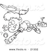 Vector of a Cartoon Girl Diving to Catch a Baseball - Outlined Coloring Page by Toonaday