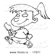 Vector of a Cartoon Girl Eating a Refreshing Popsicle - Coloring Page Outline by Toonaday